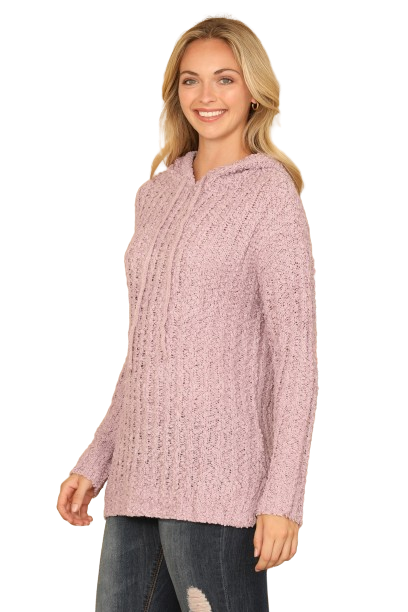 Lilac Plus Size Ribbed Popcorn Knit Tunic Hoodie Sweater Pack of 6