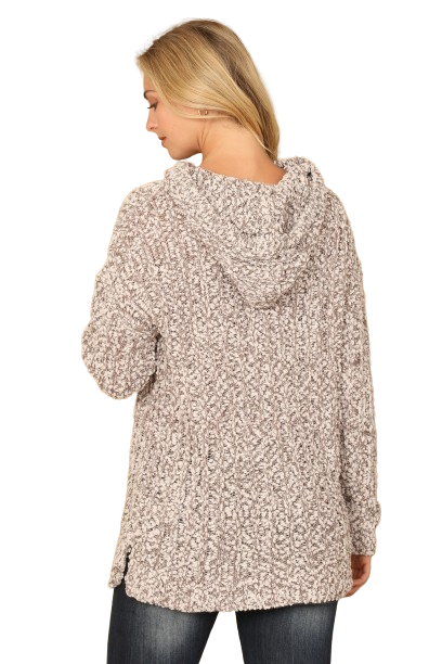 Heather Gray Plus Size Ribbed Popcorn Knit Tunic Hoodie Sweater - Pack of 6