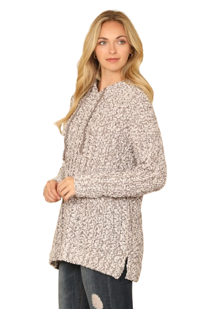 Heather Gray Plus Size Ribbed Popcorn Knit Tunic Hoodie Sweater - Pack of 6