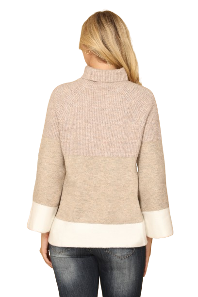 Light Taupe Plus Size Turtle Neck Knit Detail Sweater - Pack of 6