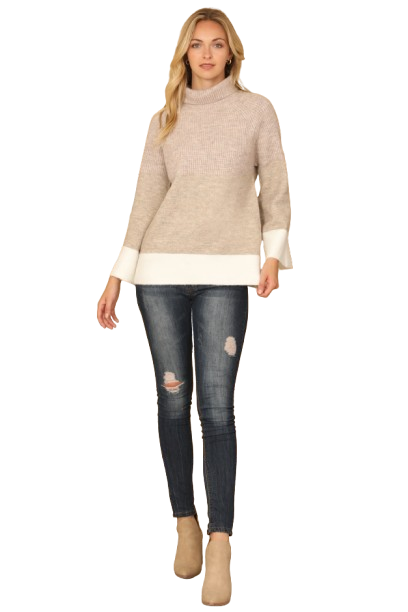 Light Taupe Plus Size Turtle Neck Knit Detail Sweater - Pack of 6