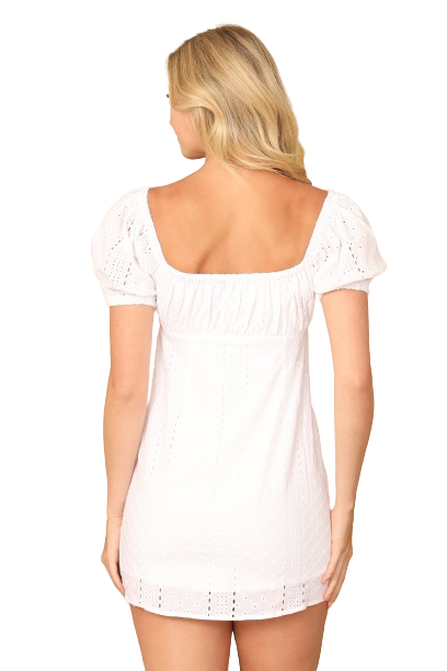 White Puff Sleeve Front Cut Out Eyelet Detail Mini Dress -  Pack of 5