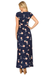 Navy with Flowers Wrap Neck Waist Tie Detail Maxi Dress -  Pack of 6