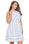 Light Blue Plus Size Spaghetti Strap Cinch Waist Stripes Dress - Pack of 6