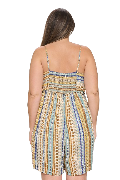 Cream Plus Size Spaghetti Strap Front Pocket Multi Romper - Pack of 6