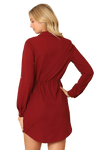 Burgundy Solid Long Sleeve Elastic Waist Wrap Mini Dress - Pack of 6