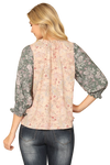 Taupe Teal Paisley Smocked Half Sleeve Contrast Top - Pack of 6