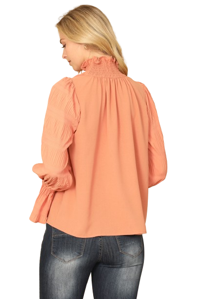 Salmon Ruffle Turtle Neck Long Bell Sleeve Solid Top - Pack of 6