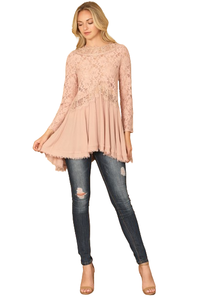 Mauve Lace Tassel Sleeve Top - Pack of 6