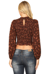 Black Rust Long Puff Sleeve Smocked Printed Crop Top - Pack of 5