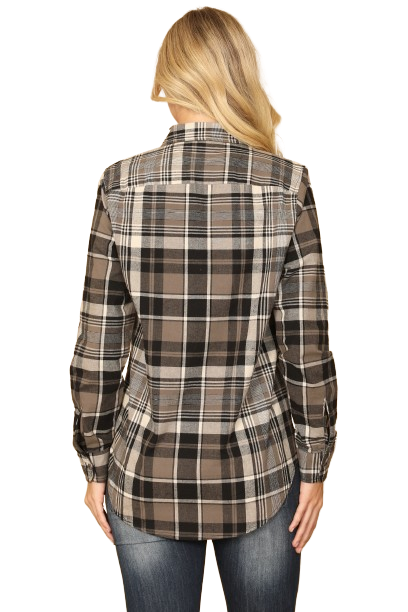 Black Grey Long Sleeve Plaid Top - Pack of 5