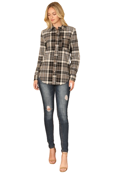 Black Grey Long Sleeve Plaid Top - Pack of 5