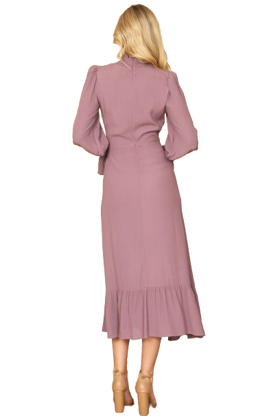 Lilac Smocked Neck and Long Sleeve Side Slit Solid Dress - Pack of 5