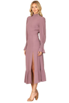 Lilac Smocked Neck and Long Sleeve Side Slit Solid Dress - Pack of 5