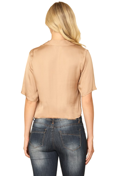 Taupe Short Sleeve Shiny Crop Top - Pack of 5