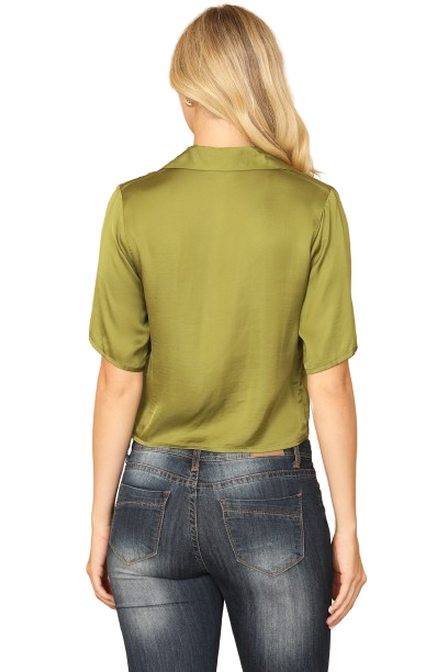 Olive Short Sleeve Shiny Crop Top - Pack of 5