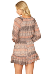 Brown Orange Printed Puff Long Sleeve Ruffle Hem Dress - Pack of 5