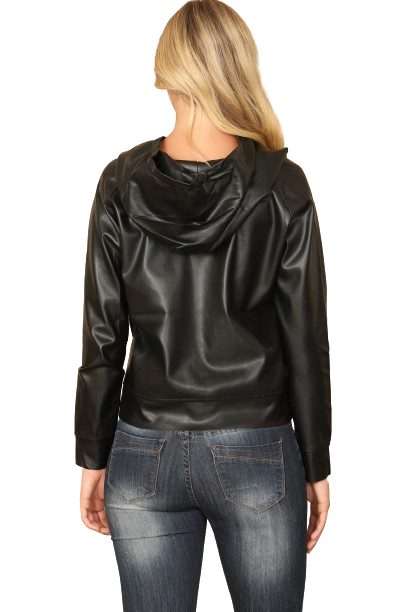 Black Leather Drawstring Hoodie Top - Pack of 5