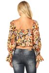 Black Floral Long Puff Sleeve Ruffle Hanging Top - Pack of 5