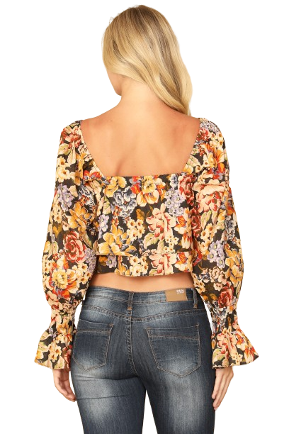 Black Floral Long Puff Sleeve Ruffle Hanging Top - Pack of 5