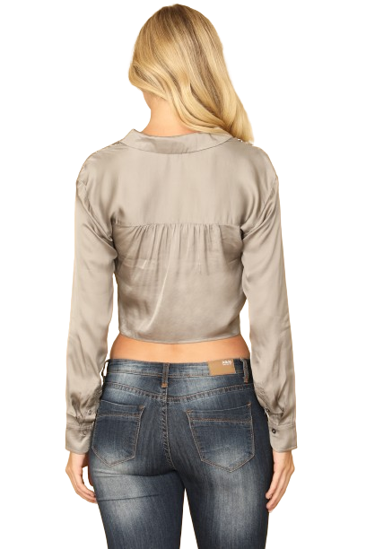 Silver Wrap Front Long Sleeve Solid Crop Top - Pack of 5