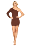 Brown Long Sleeve One Shoulder Bodycon Mini Dress - Pack of 5