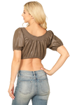 Brown Short Puff Sleeve Leather Crop Top - Pack of 5