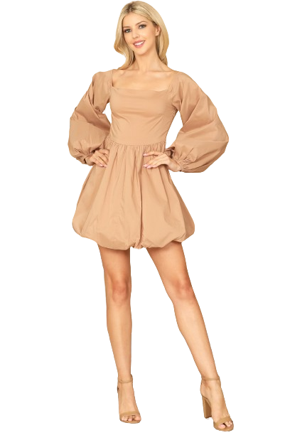 Light Brown Long Puff Sleeve Babydoll Dress - Pack of 5