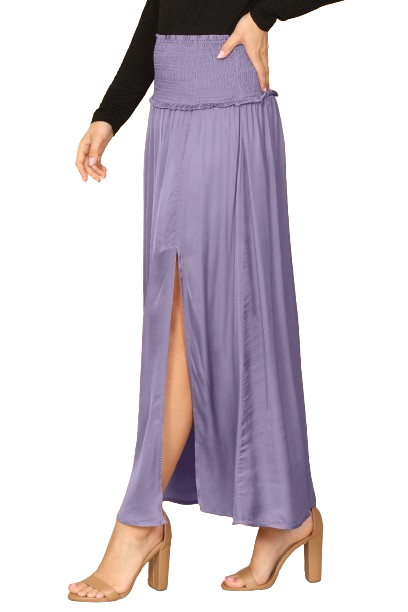 Lavender Shirred Waist Double Thigh Split Satiny Skirt - Pack of 5