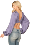 Lavender Bralette Shirred Front Long Puff Sleeve Satiny Top - Pack of 5