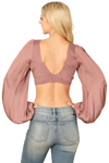 Mauve Bralette Shirred Front Long Puff Sleeve Satiny Top - Pack of 5