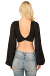 Black Bralette Shirred Front Long Puff Sleeve Satiny Top - Pack of 5