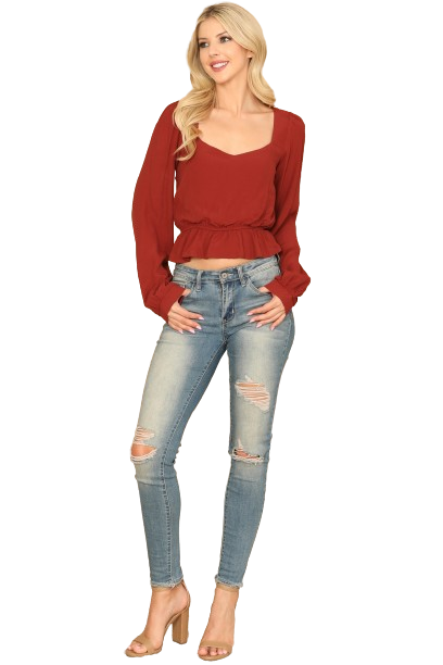 Brick Puff Sleeve Elastic Ruffle Waist Crop Top - Pack of 5