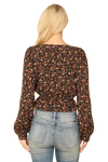 Black Rust Puff Sleeve Elastic Ruffle Waist Floral Crop Top - Pack of 5