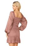 Mauve Square Neck Long Sleeve Smocked Ruffle Hem Dress - Pack of 5