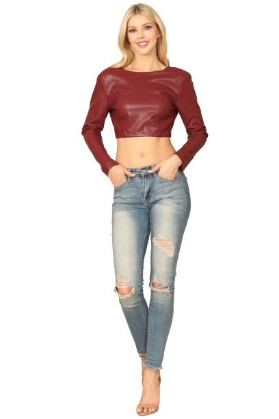 Berry Long Sleeve Leather Crop Top - Pack of 5