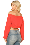 Tangerine Off Shoulder Long Sleeve Solid Crop Top - Pack of 5