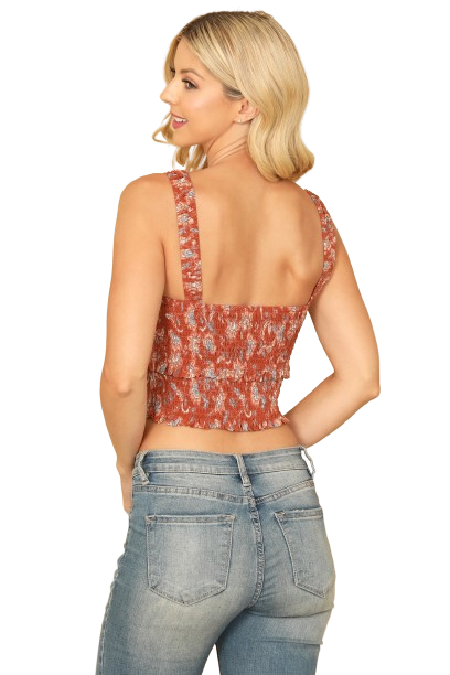 Rust D. Blue Shirred Ruffle Printed Crop Top - Pack of 5