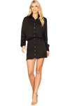 Black Button Down Blouson Solid Dress - Pack of 5