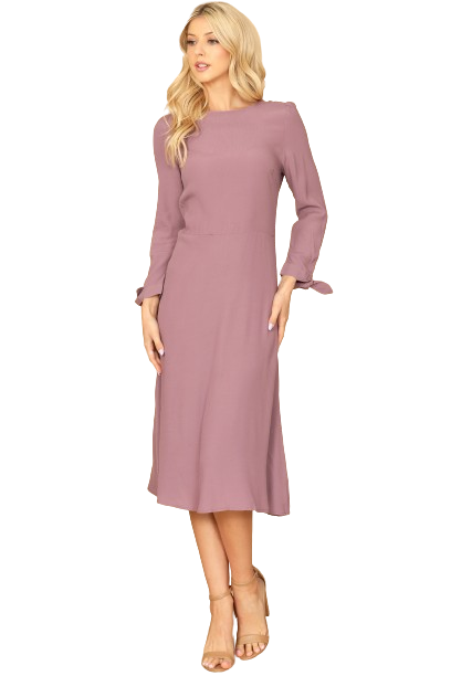 Lilac Cuff Tie Long Sleeve Solid Midi Dress - Pack of 5