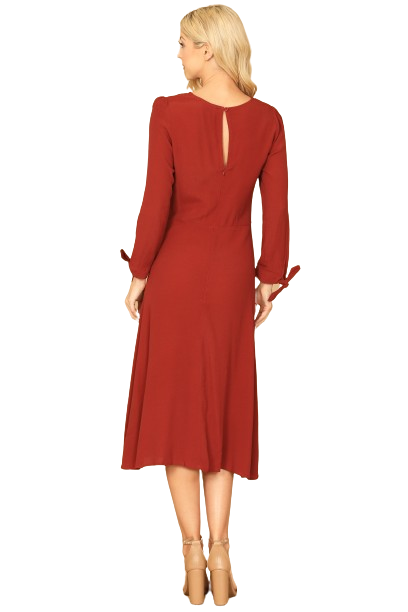 Brick Cuff Tie Long Sleeve Solid Midi Dress - Pack of 5