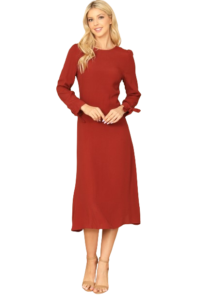 Brick Cuff Tie Long Sleeve Solid Midi Dress - Pack of 5