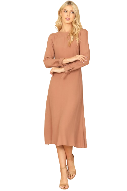 Mocha Cuff Tie Long Sleeve Solid Midi Dress - Pack of 5