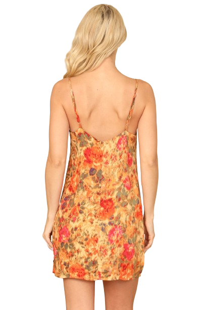 Yellow Orange Spaghetti Strap Painterly Floral Mini Dress - Pack of 5