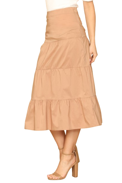 Light Brown Tiered Solid Midi Skirt - Pack of 5