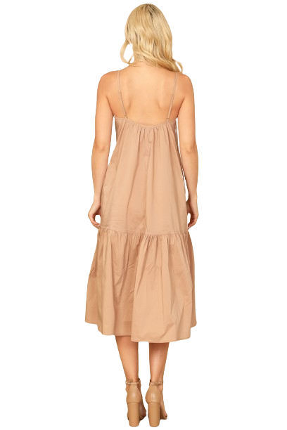 Light Brown Spaghetti Strap Solid Midi Dress - Pack of 5