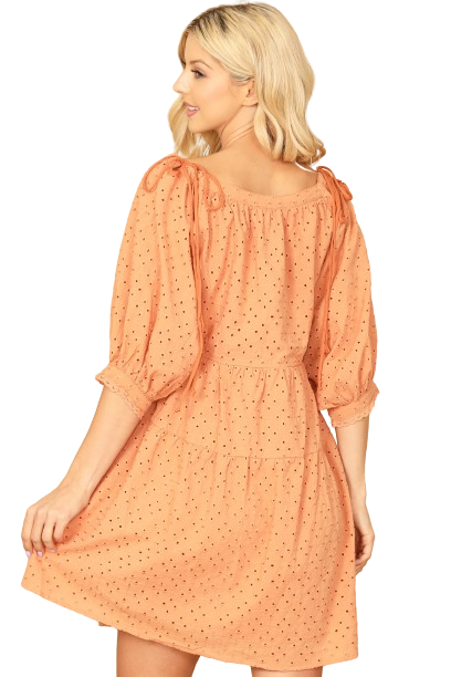 Peach Puff Sleeve Eyelet Babydoll Mini Dress - Pack of 5