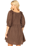 Brown Puff Sleeve Eyelet Babydoll Mini Dress  - Pack of 5