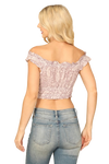 Cream Lavender Ruffle Off Shoulder Paisley Crop Top - Pack of 5