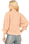 Dusty Peach BIB Neck Floral Patch Puff Sleeve Solid Top - Pack of 5